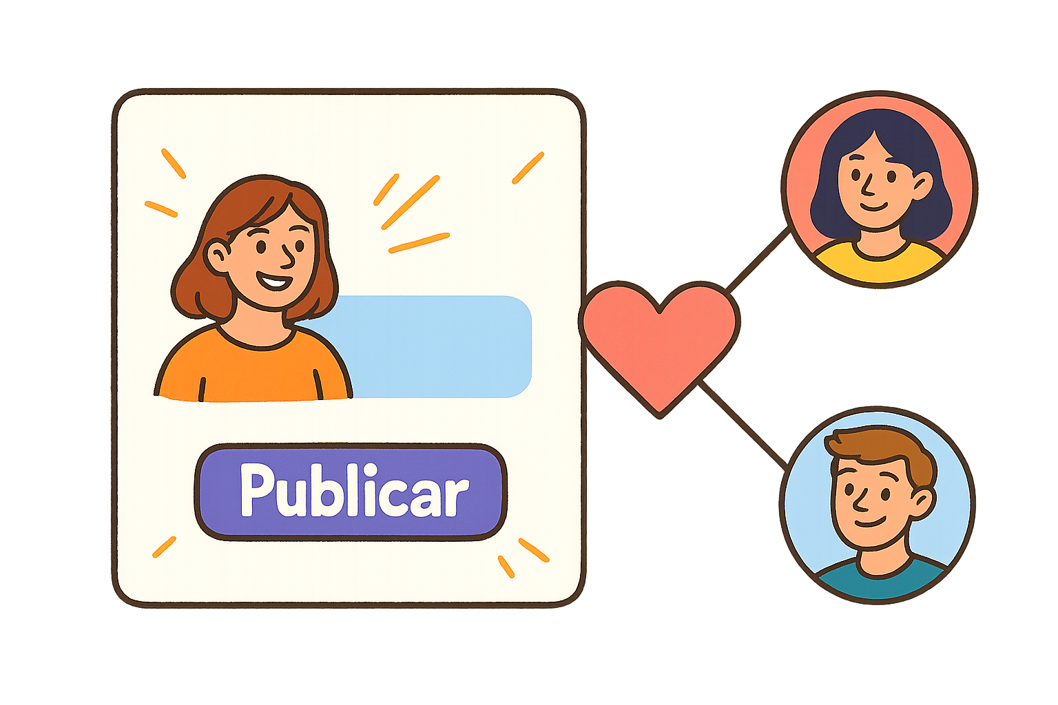 Ilustración de estudiantes colaborando y compartiendo proyectos